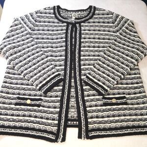 Anne Klein Womens Open-Front Cardigan Sweater Black & White Plus Size 2X